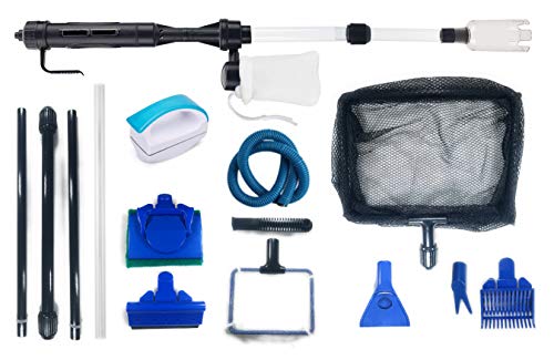 Aquarium Cleaning Tools: 6 Fish Tank Tools, Electric Vacuum Gravel Cleaner and Magnet Glass Cleaner in One Complete Set