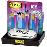 1X Clipper Metal Lighter(CMKJ11) - ICY Color/Jet Torch Flame Bundles with Katzone Silicone Protective Sleeve, Icy(rainbow)