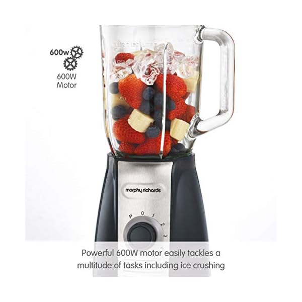 Morphy Richards 403010 Jug Blender with Ice Crusher Blades Inspire Kitchen Confidence, Glass, 600 W, 1.5 liters, Grey