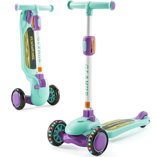 GLAMUP Kick Scooter Adjustable Height Adjustable Handlebar，Kids Scooter 3 Wheel with LED Lights，Suitable Kids Ages 2，Ages 6，Ages 8，Extra Wide Deck for Boys and Girls