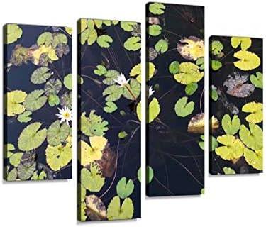 top View Lotus Water Plant in The Pond Canvas Wall Art Hanging Paintings Modern Artwork Abstract Picture Prints Home Decoration Gift Unique Designed Framed 4 Panel