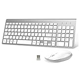 Wireless Keyboard and Mouse, FENIFOX USB Ergonomic Compact Whisper Quiet QWERTY for Mac Imac Windows PC Computer Laptop Tv (Silver and White)