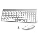 Wireless Keyboard and Mouse, FENIFOX USB Ergonomic Compact Whisper Quiet QWERTY for Mac Imac Windows PC Computer Laptop Tv (Silver and White)