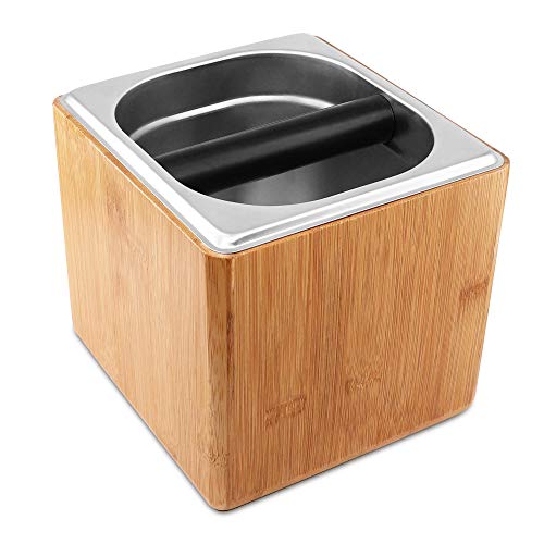 KYONANO Abklopfbehälter, Abschlagbehälter Siebträger Zubehör, Abklopfbehälter aus Bambus & Edelstahl, Knock Box…