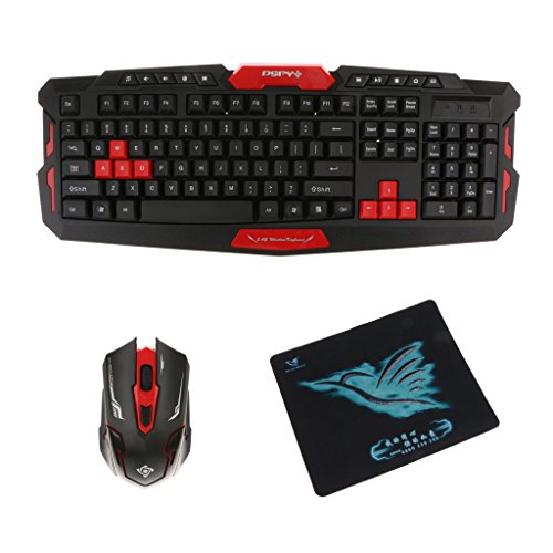 MagiDeal Wireless Gaming Keyboard And Mouse Set For PC With Mouse Pad Black&Red