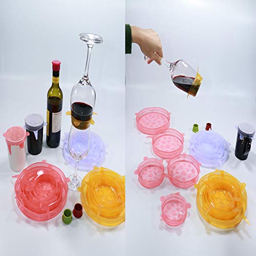 Silicone Stretch Lids - 18pcs Reusable Silicone Bowl Covers Durable Elastic Food Storage Covers Lids Leakproof Seal Covers for Bowls in Various Sizes Keep Food Fresh, Bonus 3pcs Wine Bottle Stoppers - Thumbnail 3