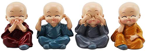 hopeworld 4 Pcs Cute Monk Figurines Little Resin Statue, Wise Kung Fu Buddha Creative Crafts Ornament As Home, Office Car Interior Display Decoration Decor Dolls Toy Gift, Wealth Lucky Attraction