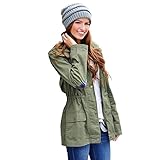 Vedem Women's Hooded Drawstring Military Jacket Parka Coat Army Green