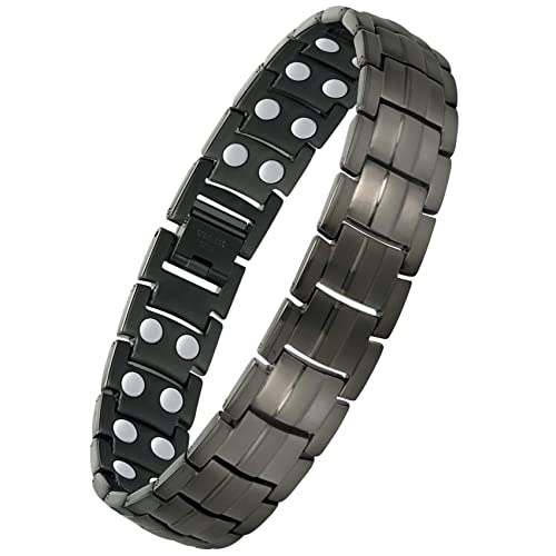 Feraco Mens Pure Titanium Magnetic Bracelet Magnetic Bracelet with Double Row Strong Magnets, Adjustable Jewelry Gift (Gray)