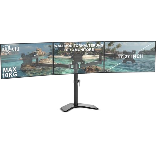 WALI Monitor Halterung 3 Monitore für bis 27 Zoll Bildschirme,Voll Verstellbare Tischhalterung, Bildschirmhalterung 3 Monitore 10 kg Tragkraft pro Arm