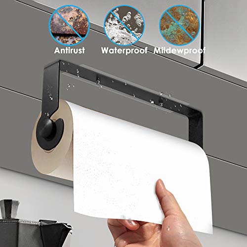 Nieifi Paper Towel Holder under Cabinet Wall Mounted Rustroof for Kitchen Adhesive No Drilling Black - Thumbnail 3