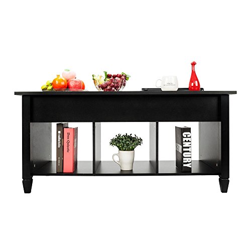 Lift Top Coffee Sugar Tables Tea Desk Foldable Wood Black Convertible Furniture for a Living Room, Dining Room, Bedroom, Office, Reception Room, etc - Thumbnail 6