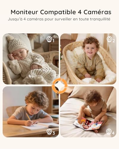 Boifun Baby Camera Baby Monitor without WiFi, Invisible Infrared Night Vision, 4 Inches, HD 720P, Two-Way Intercom, Lullabies, Temperature/Sound Sensor, 3x Zoom, Baby Bottle Reminder