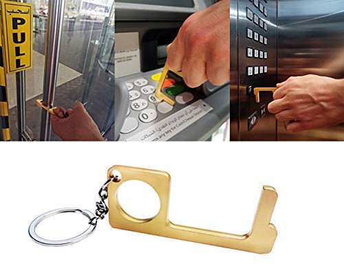 No Touch Copper Door Opener Button Pusher Gold Color Keychain Tool and  Handle Hook, No Contact Handsfree Elevator and ATM Button Stick with Keyring