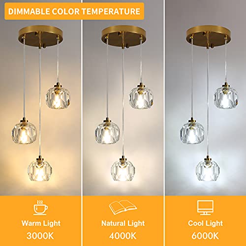 Pendant Lighting for Kitchen Island 3Light Gold Modern Crystal Pendant