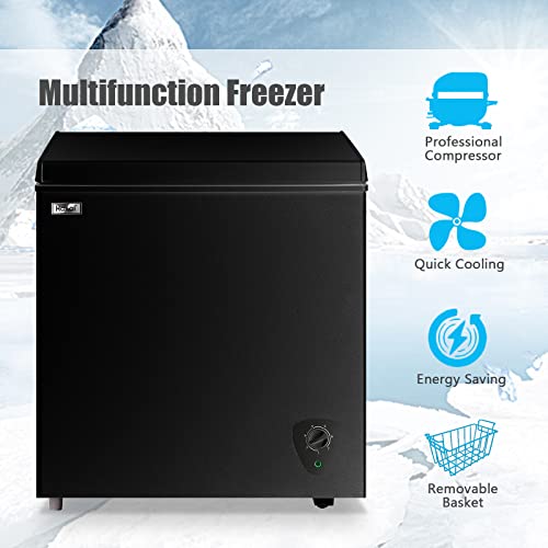 Chest Freezer 5.0 Cu.Ft Black Compact Freezer, Manual Defrost Deep