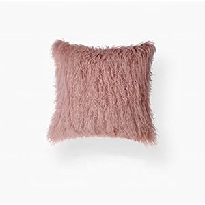 Image of ROSE FEATHER Real 100% Tibetan Mongolian Lamb Sheepskin Wool Fur Super Soft Plush Leather Pillowcase Cushion Cover,Pink 20x20inch