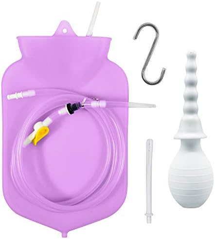 Medical Grade Silicone Enema Kit Bag with Extra-Long 6ft Hose & Tapered Nozzle for Comfort – BPA & Toxin Free, Soft for Beginners, Shower/Douche Hook – FDA Approved (2L Purple)