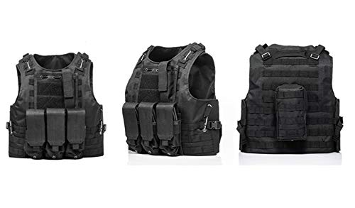 Jipemtra Law Enforcement Tactical Molle Vest Military Airsoft Paintball Vest Adjustable Assault Swat Vest Mesh Vest with Detachable Belt Holster Pouch for Combat Training Field Operations (Black #2)