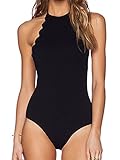 BMJL Women's Halter Scalloped Bikini High Neck One Piece Swimsuit Monokini M Black