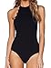 BMJL Women's Halter Scalloped Bikini High Neck One Piece Swimsuit Monokini M Black