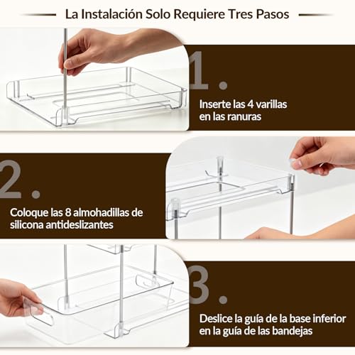 Juego de 4 Organizadores de Cocina Transparentes, 2 Niveles de Organizador de Baño Deslizante, Estantes de AcríLico Organización de Despensa para Despensa, Cocina, Dormitorio, Baño