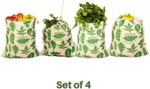 Earthy Fab Cotton Reusable Vegetable Organizer Bags/Fridge Bags/Multipurpose Bag. Eco Friendly, Non Toxic. Set of 4