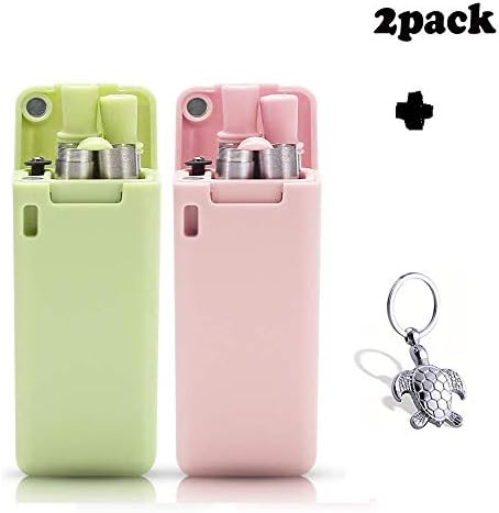 Collapsible Reusable straws, Food-grade stainless steels folding drinking straws Foldable Metal Straws with Case and Cleaning Brush (Pink&Green)