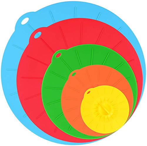Microwave Covers, Silicone Food Lids sets, 5 Colorful Combo for Bowl Cup Pot Skillet Anti-dust Airtight Seal Super Suction Lid