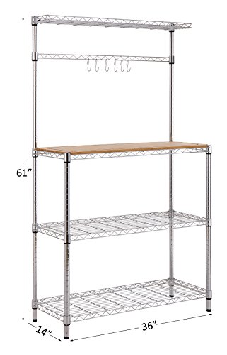 Finnhomy 16x36x61" 4-Tiers Adjustable Kitchen Bakers Rack Kitchen Cart Microwave Stand with Chrome Shelves and thicken Bamboo Cutting Board - Thumbnail 2