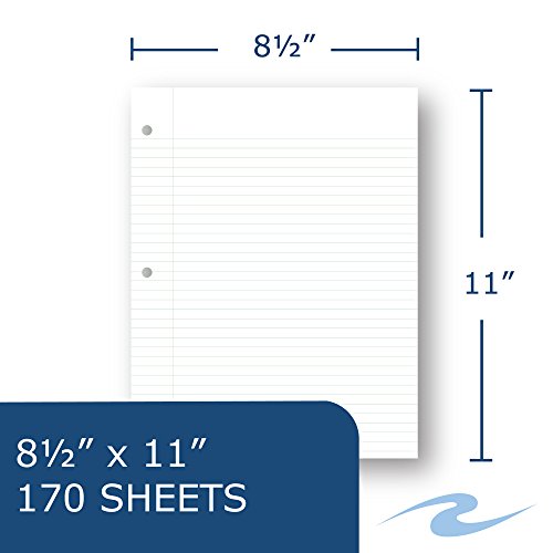 Case of 24 Packs of Biobase Filler Paper, 8.5"x11", 170 Sheets Per Package of 20# White Paper 3-Hole Punched, College Ruled W/Margin