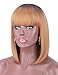 Kalyss Short Ombre Honey Blonde 2 Tones Black to Blonde Bob Wigs with Hair Bangs Heat Resistant Yaki Synthetic Straight Full Head Hair Replacement Wig for Women Natural Looking for Daily Wear