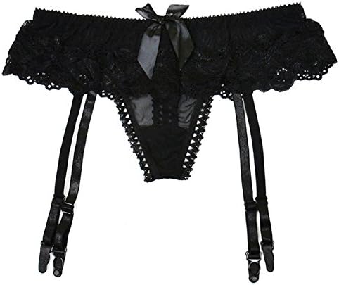 Umila® Women's Sexy Lingerie Set Lace Garter Belt G-string Stockings 3pcs Set (One Size, Black)
