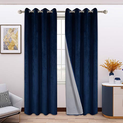 Cortinas Opacas Termicas 160x140 Cm - Flores Azules - Set De 2 Piezas Con Ojales - Aislamiento Térmico Y Acústico - Para Dormitorio, Salón U Oficina
