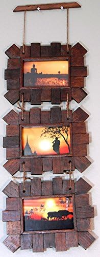 5x7 Tropical Teak Picture Frames - Set of 3 Artisan Dark Brown Wood Frames for Hanging on the Wall
