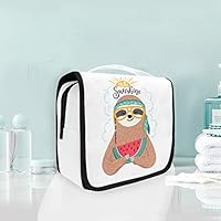 ZZAEO Cute Baby Sloth Eating Watermelon Hanging Toiletry Bag - Large Capacity Women Travel Business Cosmetic Organizer Portable Makeup Pouch with Sturdy Hook