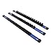 ABN Blue Aluminum SAE Socket Holder Rail 3-Piece Set – 1/4in, 3/8in, 1/2in Socket Rails and 16 Clips Tool Organizer