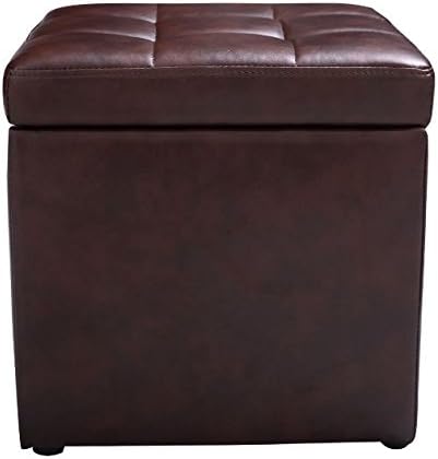 Brown Storage Box Footstools with Hinge Lounge Seat Cube Ottoman Pouffe + eBook