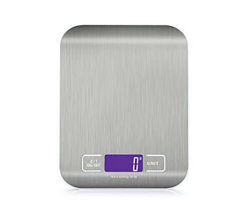 Digitl Food Scale, Jimlam 11lb/5Kg Kitchen Food Weight Scale With LCD Display Tare Auto Off Function For Baking & Cooking & Diet Control Stainless Steel(Batteries Included) - Thumbnail 5