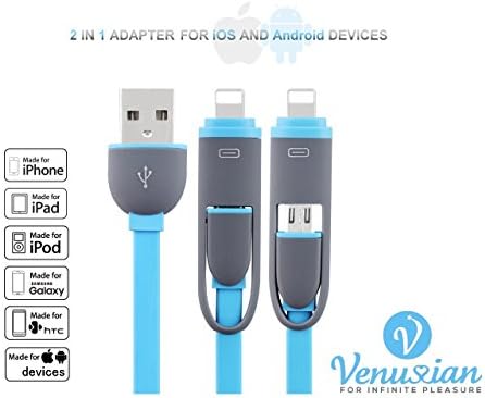 Premium Dual USB Charging and Data Sync Cable by Venussian 3 Ft. 2-in-1 High-speed for Android and iOS Apple iPhone 7/7+/SE/6S/6/6+/5S, iPad, iPod, Samsung Galaxy Models Wall Power Bank &amp; Car Charging