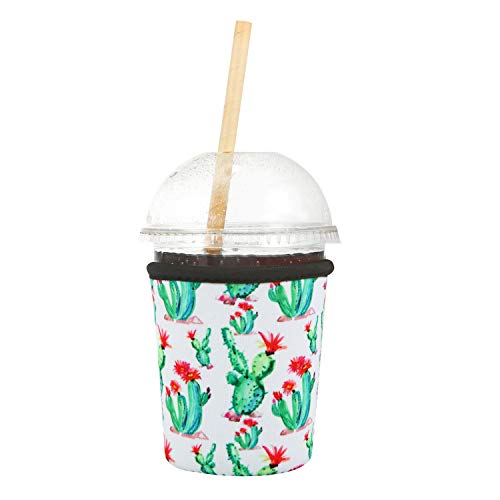 Creatyi 2 PCS Reusable Iced Coffee Sleeve Hot Coffee Sleeve Neoprene Cup Holder Drinks Sleeve Perfect for Your Coffee Drinks (16-18 oz Small, Cactus)