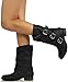 SODA Women's Norris Faux Nubuck Leather Triple Buckle Mid Calf Lined Boots