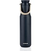 LocknLock Metro Tumbler Stainless Steel Vacuum Insulated Double Cap Travel Mug - Water Coffee Cup w/Hand Strap for Home, Office, Outdoor Works Great for Cold Drinks and Hot Beverages (Navy, 24oz)