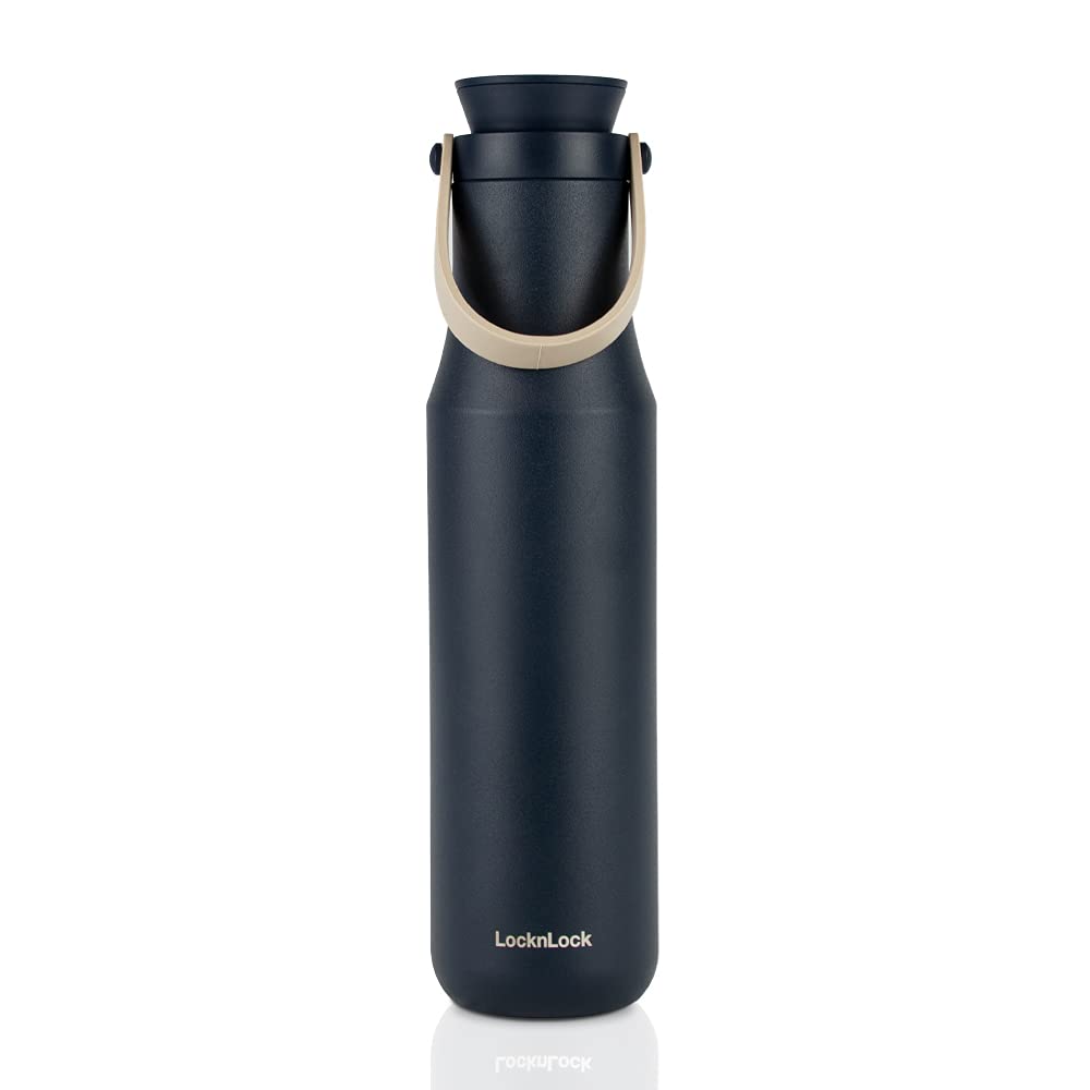 LocknLock, Double-Wall Vacuum Insulated Stainless Steel & Handle, 24 oz, Navy Metro Bottle