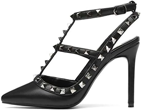 Caitlin Pan Women Fashion High Heel Pointed Toe Ankle Straps Studs Stiletto Heeled Sandals Studded Party Dress Court Shoes