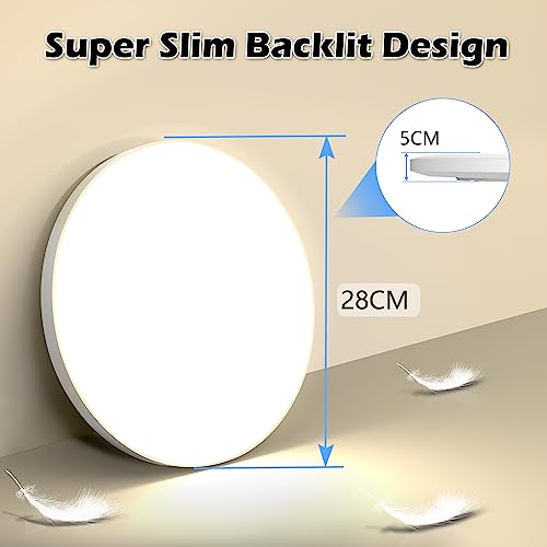 OUILA LED Ceiling Light 24 W [2 Pieces], Ceiling Lamp 4000 K 2000 LM Bathroom Ceiling Light IP44 Waterproof Round Ø28 cm Modern LED Chandelier Ceiling Light for Bedroom, Kitchen, Living Room