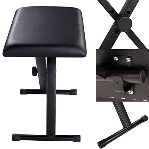 Anfan X-style Adjustable Padded Keyboard Bench Black Piano Stool with Anti-Slip Rubber Feet for Kids & Adults - Thumbnail 3