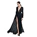 Missord Women's V Neck Thin Casual Maxi Dress with Belt Medium Black
