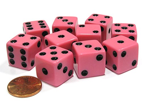Set of 10 Six Sided D6 16mm Standard Dice Pink by Koplow Games