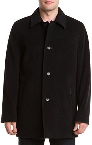 Cole Haan Men's Classic Melton Top Coat with Faux Leather Details